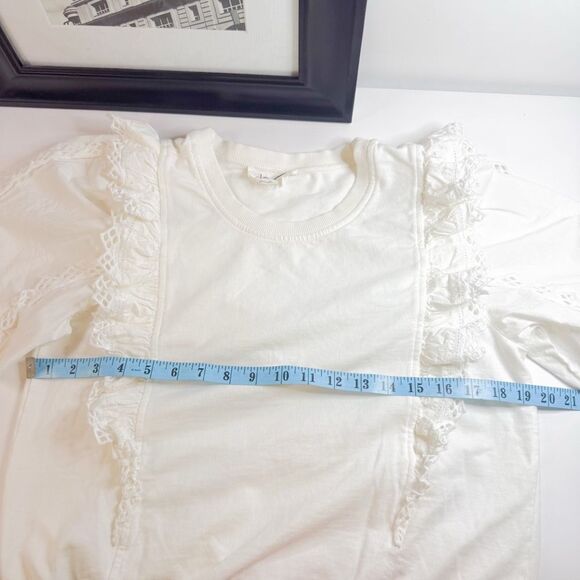 Anthropologie Women's White Lace Ruffle Sweatshirt Top  Size Small - Picture 6 of 9